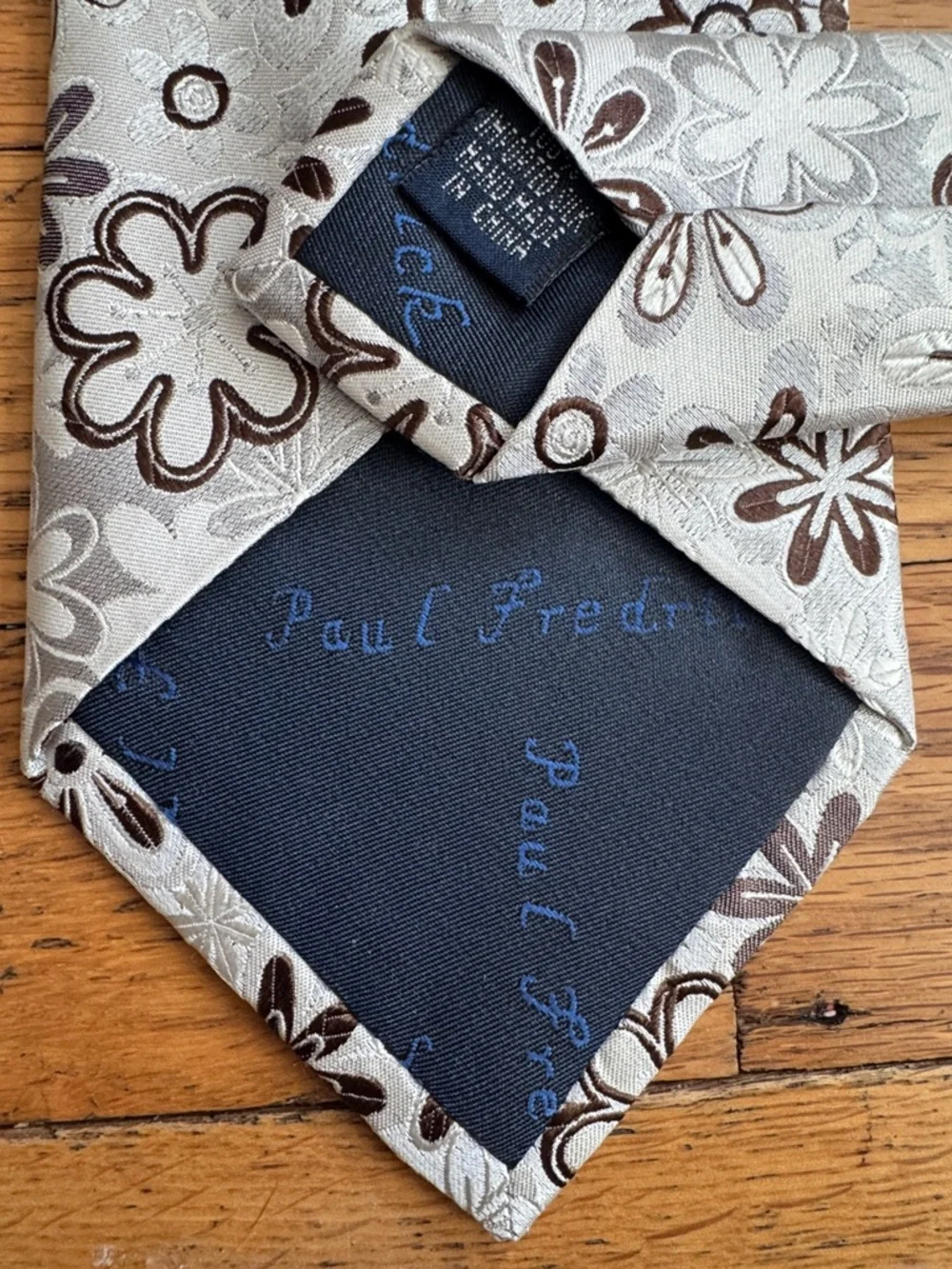 Paul Fredrick Silver Brown Floral Jacquard Silk Tie XL Extra Long NWOT - Picture 6 of 9